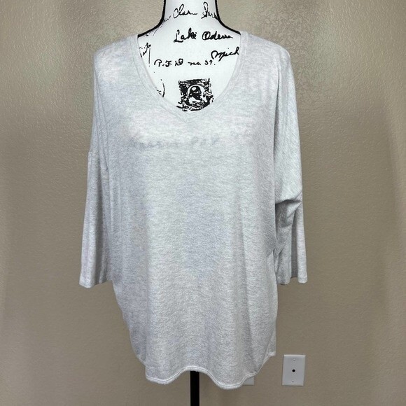 Philosophy ivory sweater 3/4 sleeve relax fit V neckline size L boho soft girl - Picture 5 of 15